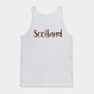 SCOTLAND, Red, Black and White Tartan Style Design Tank Top